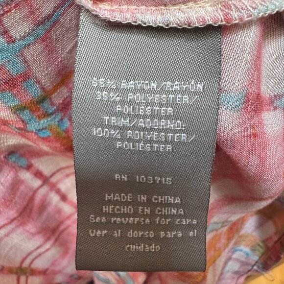 Sharagano Peasant Blouse‎ Top Pink Plaid Boho Smocked details 3/4 Sleeve Size SM - Picture 4 of 4